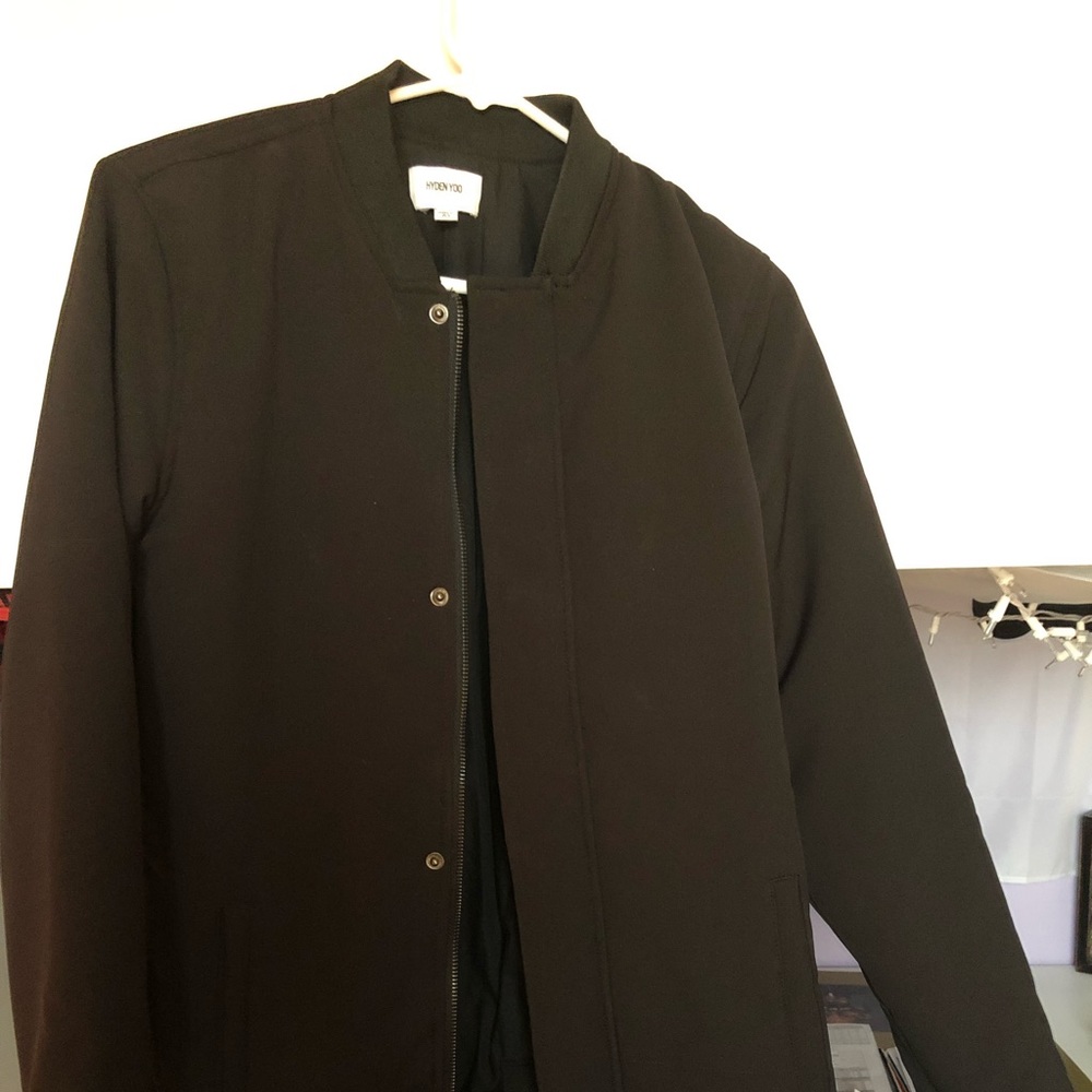 Hyden Yoo black long bomber style jacket size xs